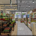 Supermarket Department Store Area With Well Stocked Shelves Fruit Vegetable Sections And Rest Area Sofas