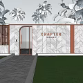 Elegant Feature Walls With Marble Texture CHAPTER Sign Arched Gate Palm Trees And Lawn