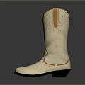 White Leather Cowboy Boots Featuring Perforated Details Brown Trim And Black Heel