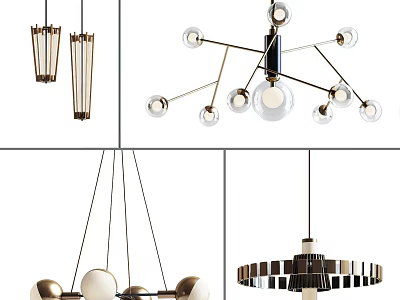 Modern Chandelier Designs With Geometric Metal Frames Spherical Glass Shades And LED Bulbs 3d model
