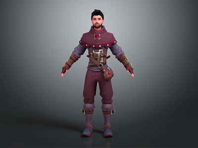 Detailed Male Fantasy 3D Character Wearing Crimson Outfit With Leather Straps And Boots 3d model