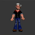 Muscular Sailor Cartoon Character With White Cap Pipe Black Shirt Blue Pants Brown Shoes