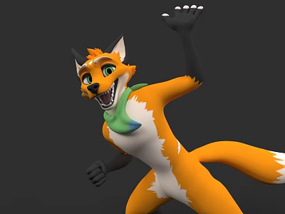 Energetic Orange White Fox Game Movie Character With Green Eyes Scarf And Black Paws 3d model