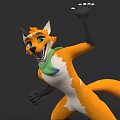 Energetic Orange White Fox Game Movie Character With Green Eyes Scarf And Black Paws