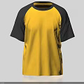 Yellow and Black Short Sleeve T-shirt with Round Neck and Raglan Sleeves Design