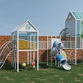 Outdoor Playground Equipment With Colorful Structures And Slide 3d model