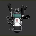 Shiny Black Custom Motorcycle With Multiple Exhaust Pipes Orange Seat And Handlebars