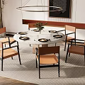 New Chinese Dining Table and Chair Combination Background Wall 3d model