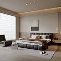 Modern Bedroom Interior With Comfortable Bed Cushions Throw Blanket Accent Chair And Artwork