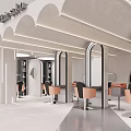 Elegant Modern Hair Salon Interior With Arched Design Hairdressing Chairs Mirrors And Lighting