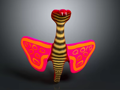 Colorful Butterfly With Yellow Black Striped Body And Pink Wings Featuring Circular Patterns 3d model