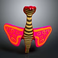 Colorful Butterfly With Yellow Black Striped Body And Pink Wings Featuring Circular Patterns