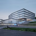 Modern Multi Storey Glass Office Building Exterior With Lawn Staircase And Roadway