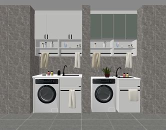 Modern washing machine balcony washing machine cabinet combination 3d model