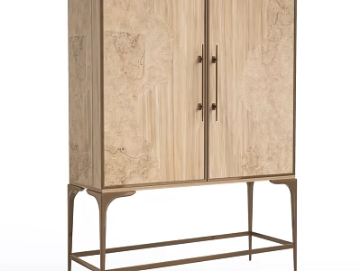 Elegant Modern Wooden Cabinet Featuring Burl Wood Surface And Metal Handles Legs 3d model