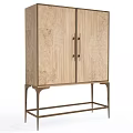 Elegant Modern Wooden Cabinet Featuring Burl Wood Surface And Metal Handles Legs