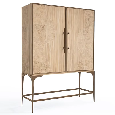 Elegant Modern Wooden Cabinet Featuring Burl Wood Surface And Metal Handles Legs 3d model