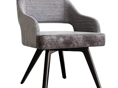 Modern Velvet Upholstered Dining Chair With Perforated Back Armrests And Dark Wooden Legs 3d model
