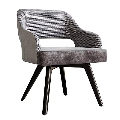 Modern Velvet Upholstered Dining Chair With Perforated Back Armrests And Dark Wooden Legs 3d model