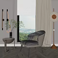 Gray Striped Leisure Chair With Side Table Plant Floor Lamp And Curtains