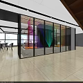 Modern Colorful Glass Window Display In Restaurant Interior With Bright Lighting