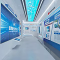 Tech Exhibition Hall Interior With Modern Digital Display Screens Data Charts Blue Lighting 3d model