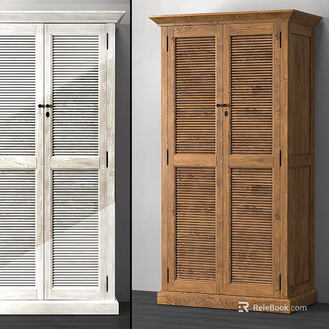 White And Wooden Dressers With Stylish Louvered Door Design For Home Decor 3d model 