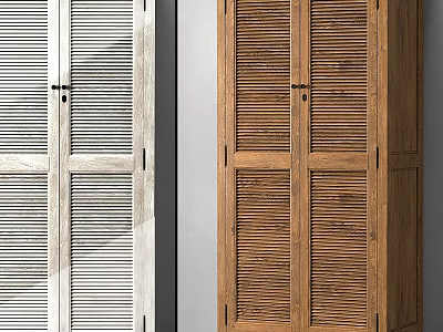 White And Wooden Dressers With Stylish Louvered Door Design For Home Decor 3d model