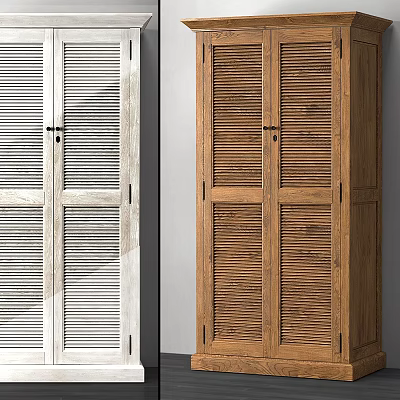 White And Wooden Dressers With Stylish Louvered Door Design For Home Decor 3d model