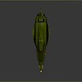 Futuristic Green Spaceship Model with Streamlined Design and Pointed Front and Red Yellow Bottom Lights