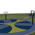 Outdoor Basketball Court Complex With Multiple Circular Courts Green Lawn And Waterfront Design