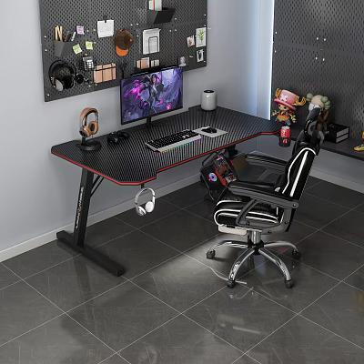 Modern Gaming Desk Setup With Monitor Game Display Keyboard Mouse Headphones And Ergonomic Chair 3d model