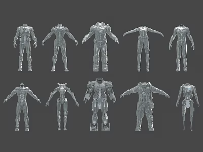 Futuristic Mechanical Armor Suit Designs Featuring Various Metallic Structures And Styles 3d model