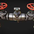 Industrial Pipeline System With Red Valve Handles And Metal Control Connections