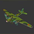 Green Camouflage Airplane Model With Four Propellers Red Stars On Wings Against Gray Background