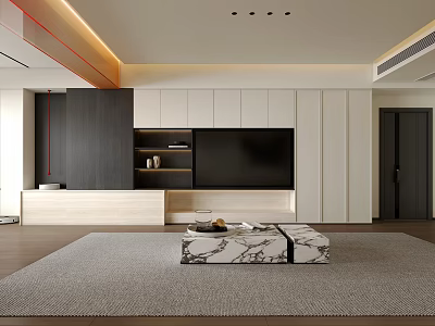 Modern Living Room Interior With TV Wall Cabinets Coffee Table And Area Rug 3d model