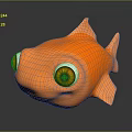 Vibrant Orange Goldfish With Large Eyes On Gray Background And Clear Reflection 3d model