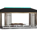 Modern Pergola With Black Roof Green Edge Lattice Design Marble Platform And White Railings