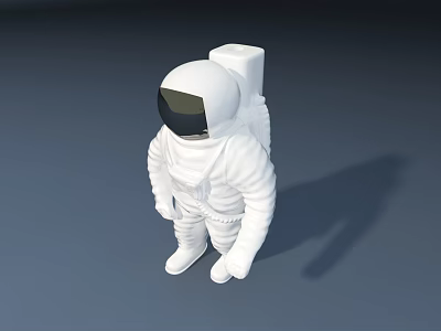 Man in White Astronaut Spacesuit Standing on Blue Background with Shadow 3d model