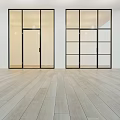 Modern Glass Doors With Black Frames And Various Designs In Indoor Wooden Floor Space