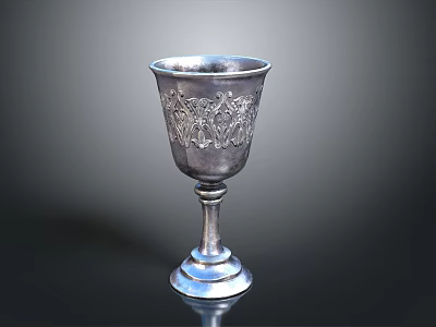 Silver Decorative Goblet With Carved Floral Patterns And Elegant Base Design 3d model