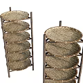 Woven Multi Tier Storage Shelves With Round Rattan Trays For Home Organization