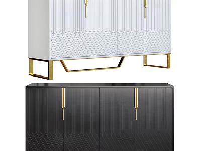 Modern Entryway Console Cabinet With White Black Finish Gold Metal Legs And Diamond Pattern Texture 3d model