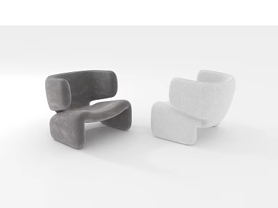 Modern Minimalist Accent Chair with Dark Gray and White Velvet Upholstery and Curved Design 3d model