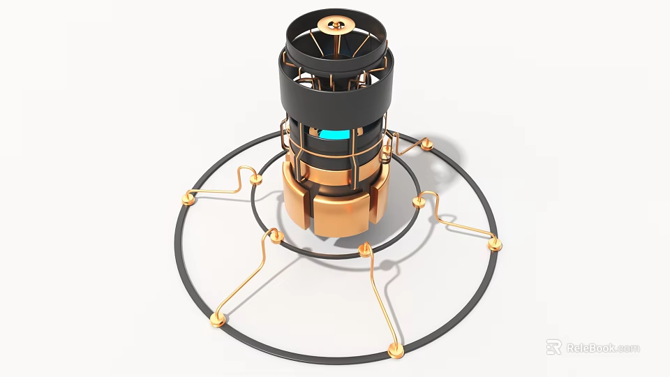 Industrial Equipment With Black Main Body Golden Components Connecting Wires And Circular Base 3d model 