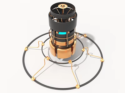 Industrial Equipment With Black Main Body Golden Components Connecting Wires And Circular Base 3d model
