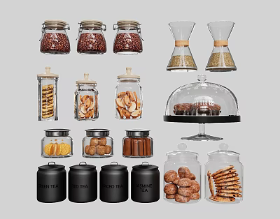 Clear Glass Kitchen Storage Jars With Airtight Lids For Coffee Beans Cookies Nuts And Tea 3d model