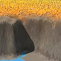 3D Terrain Model With Undulating Green And Yellow Areas Rocky Base And Blue Bottom