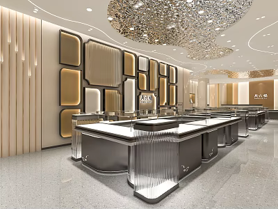 Luxurious Jewelry Store Interior Design With Glass Display Counters And Ambient Lighting Decor 3d model