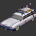 Vintage White Vehicle With Roof Mounted Red Blue Lights Yellow Buoys And Side Logo
